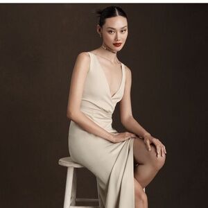 BHLDN Piper V Neck Side Slit Satin Gown